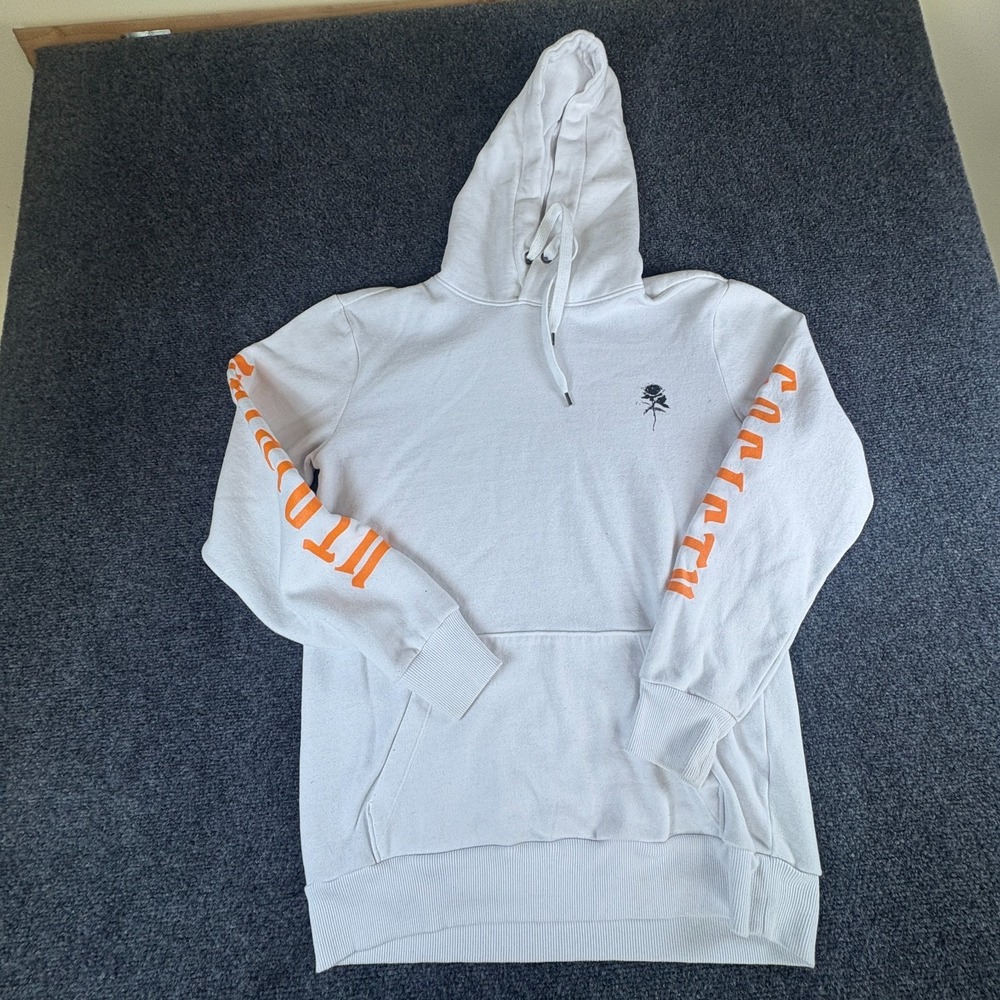 No-Boundaries Hoodie Mens Small White Fleece Lined Graphic Kangaroo Pockets